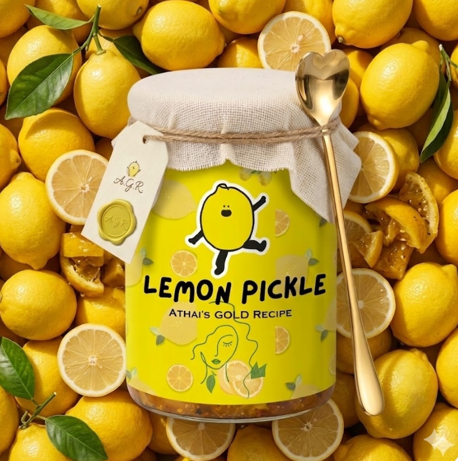 Athai's Gold Lemon Pickle Jar with Gold Spoon